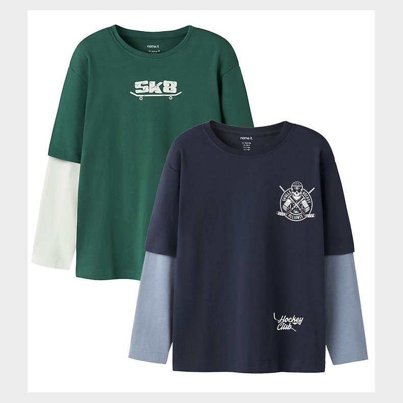 Name It Bluse - 2-Pak - NkmVarto - Navy Blazer/Bistro Green Skul