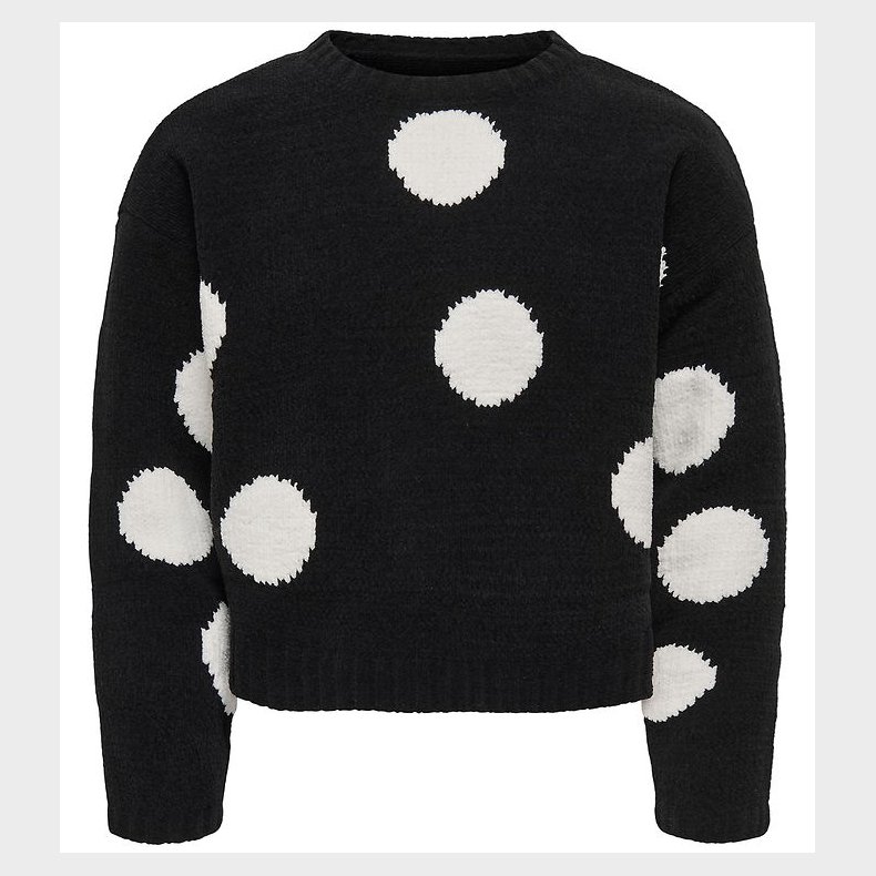 Kids Only Bluse - Strik - KogSus - Black/ Egret/ Polka Dot Assym