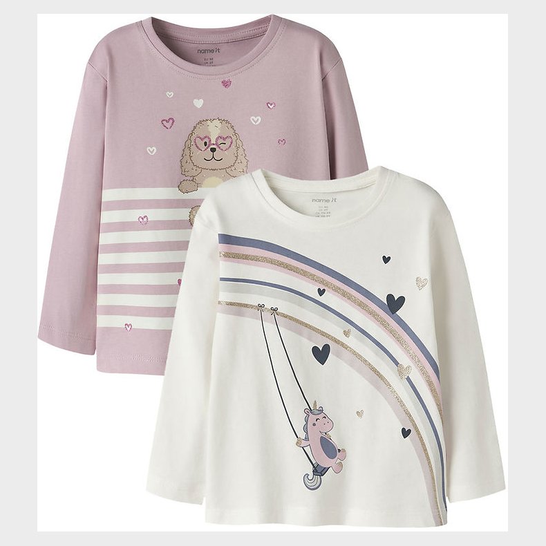 Name It Bluser - 2-pak - NmfValiane - Cloud Dancer/Dawn Pink