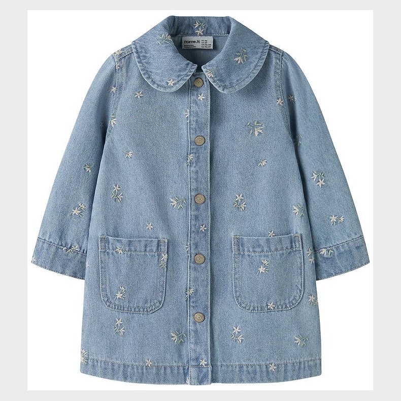 Name It Kjole - NmfPiper - Light Blue Denim/Flower Emb