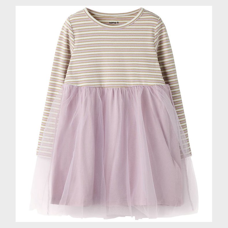 Name It Kjole - Rib/Tyl - NmfTaias - Dawn Pink/Cloud Dancer