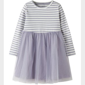 Name It Kjole - Rib/Tyl - NmfTaias - Lavender Gray/Cloud Dancer
