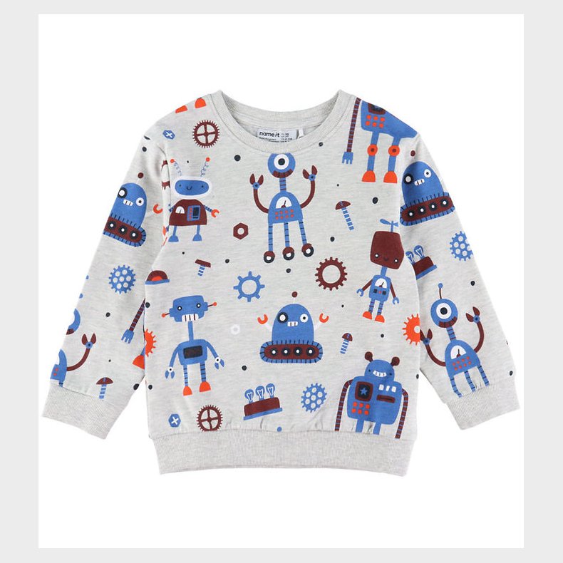 Name It Sweatshirt - NmmTino - Lysegr�meleret m. Robotter