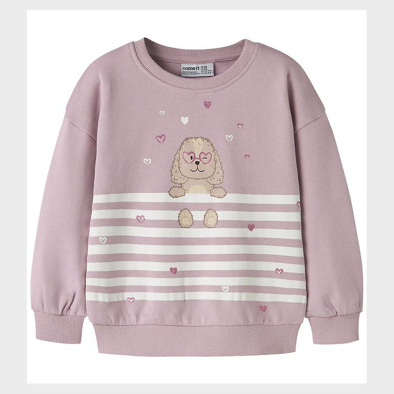Name It Sweatshirt - NmfValona - Dawn Pink/Dog Heart Stripe