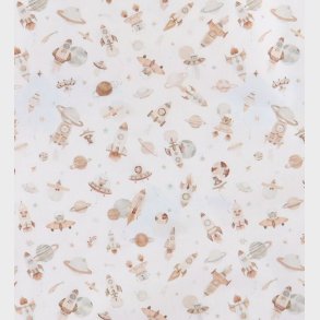 N�rgaard Madsens Senget�j - Poplin - Baby - Hvid m. Rumraketter