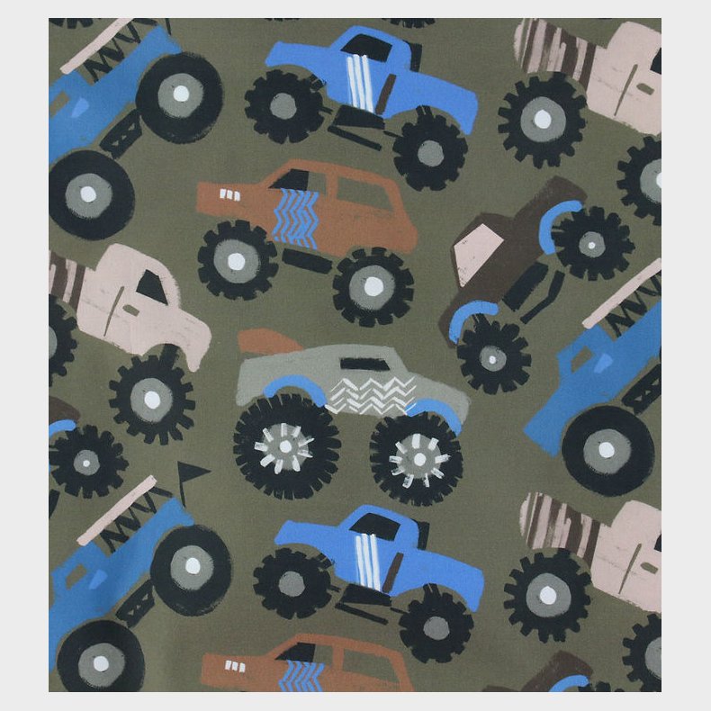 N�rgaard Madsens Senget�j - Poplin - Baby - Army m. Biler