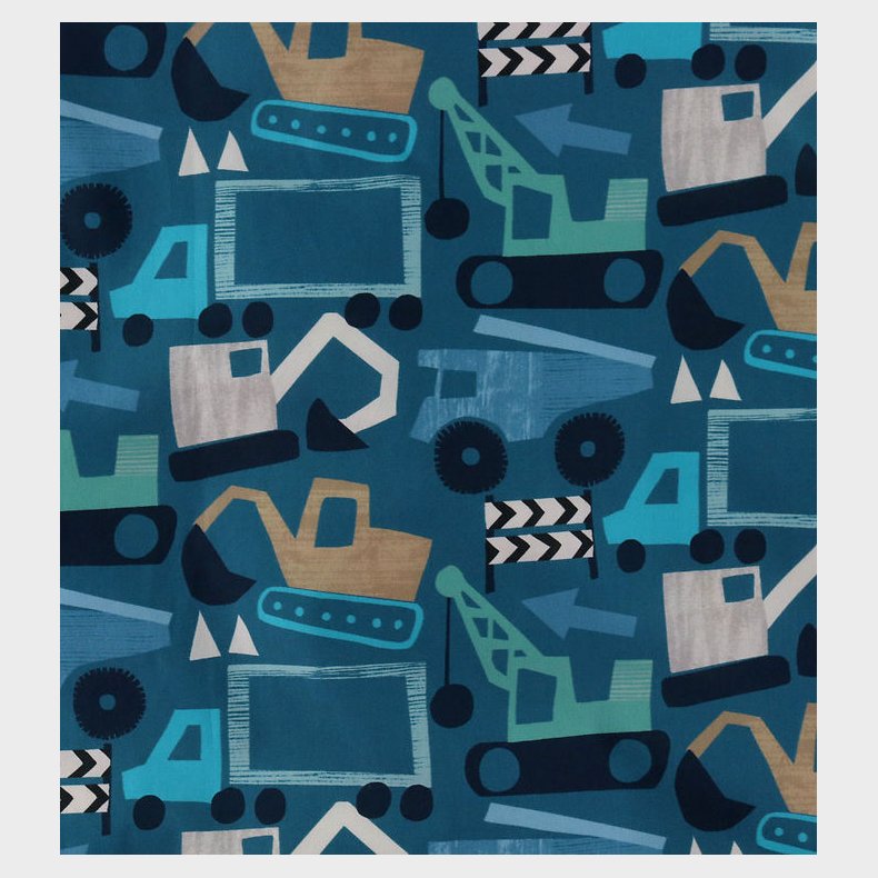 N�rgaard Madsens Senget�j - Poplin - Baby - Petrol m. Arbejdsbil