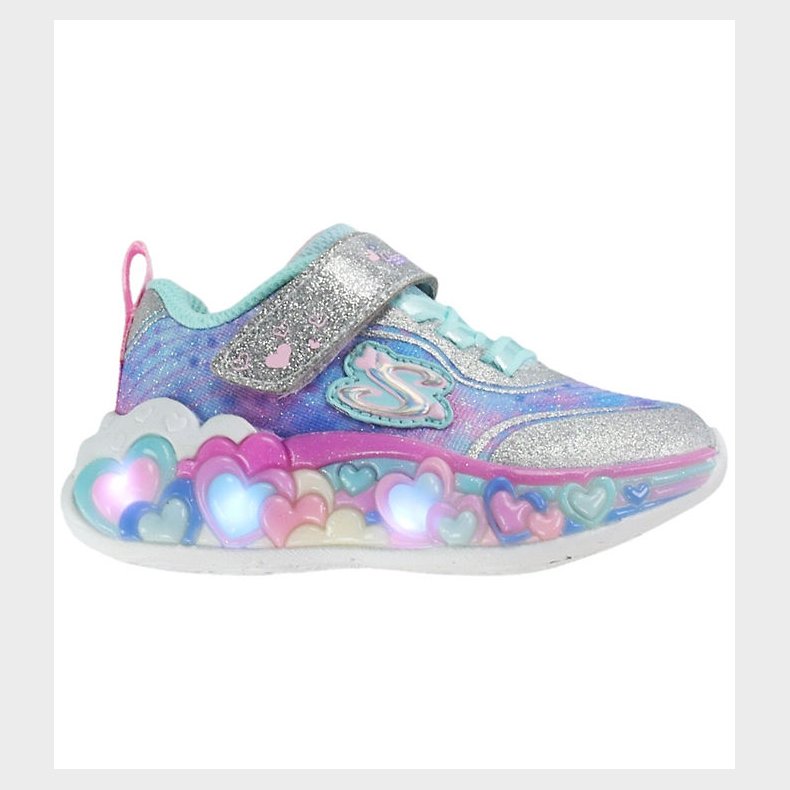 Skechers Sko m. Lys - Heart Lights - Silver/ Multi