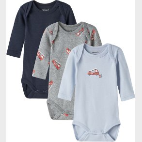 Name It Bodyer l/� - Noos - NbmBody - 3-pak - Grey Melange/W/Cas