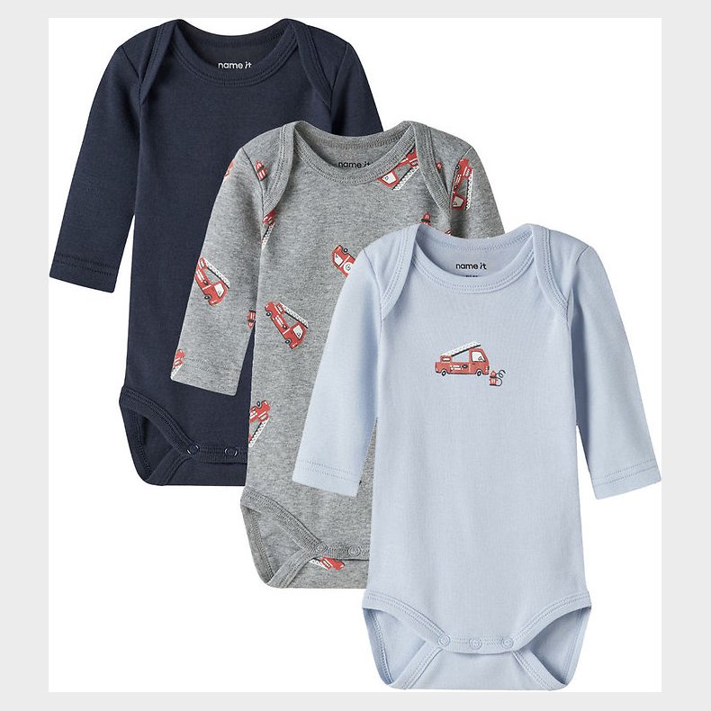 Name It Bodyer l/� - Noos - NbmBody - 3-pak - Grey Melange/W/Cas