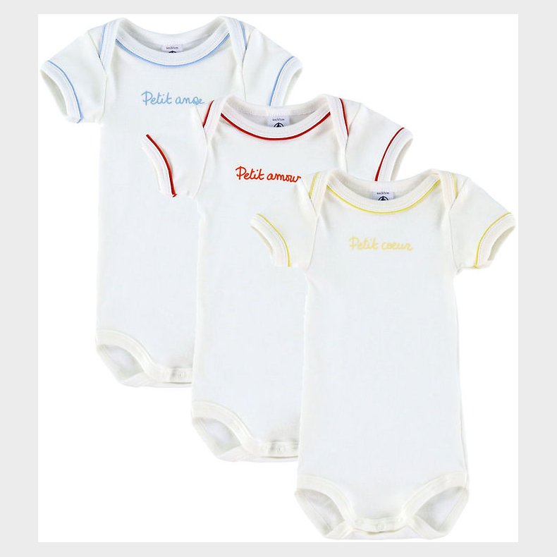 Petit Bateau Bodyer k/� - 3-pak - Hvid m. Print