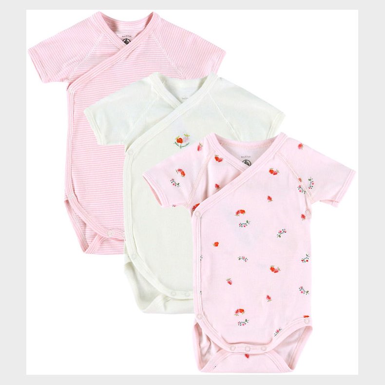 Petit Bateau Sl�-om Body k/� - 3-pak - Hvid/Rosa