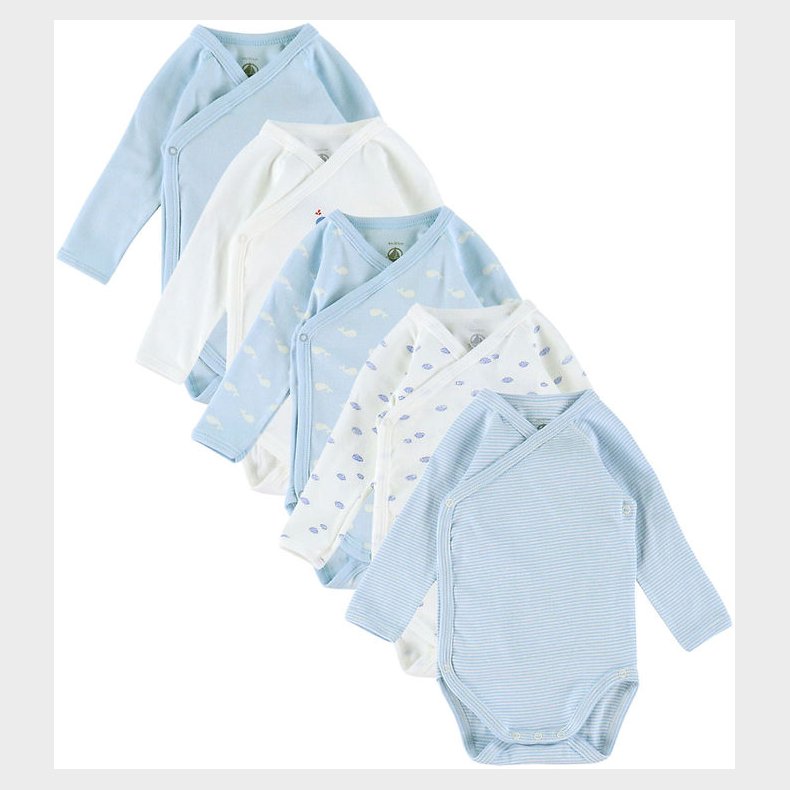 Petit Bateau Sl�-om Body l/� - 5-pak - Hvid/Bl�