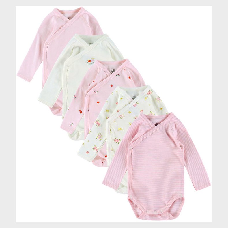 Petit Bateau Sl�-om Body l/� - 5-pak - Hvid/Rosa