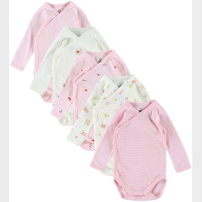 Petit Bateau Sl�-om Body l/� - 5-pak - Hvid/Rosa