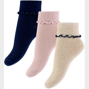 Konges Sl�jd Str�mper - 3-pak - Rib - Navy/Cream/Blush