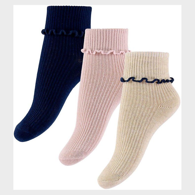 Konges Sl�jd Str�mper - 3-pak - Rib - Navy/Cream/Blush
