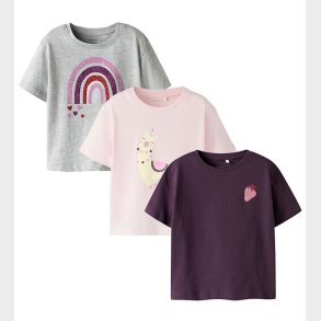 Name It T-shirt - NmfBalina - 3-pak - Blackberry Wine/Grey melan