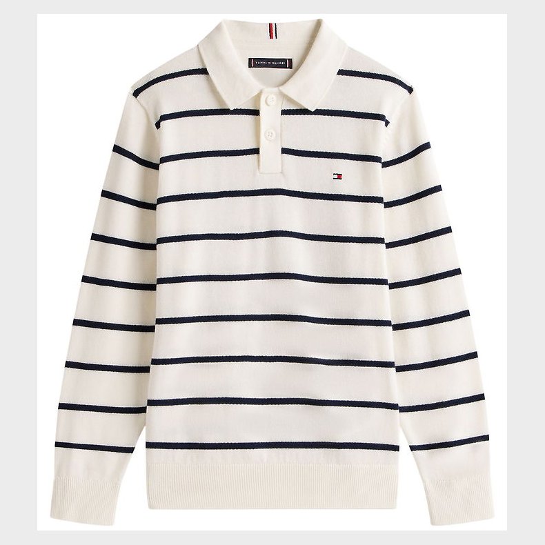 Tommy Hilfiger Polobluse - Strik - Ivory Silk StripeWhite