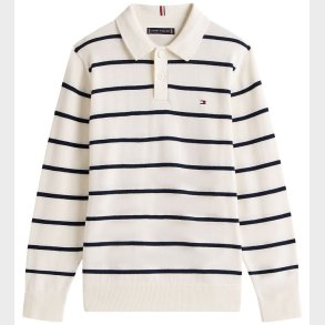 Tommy Hilfiger Polobluse - Strik - Ivory Silk StripeWhite