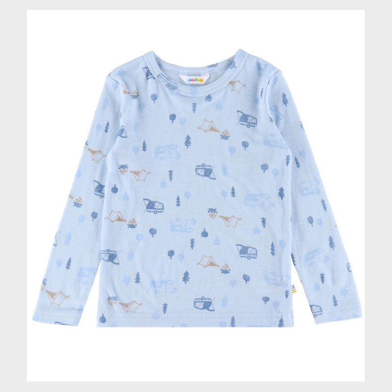 Joha Bluse - Uld - Lysebl� m. Camping