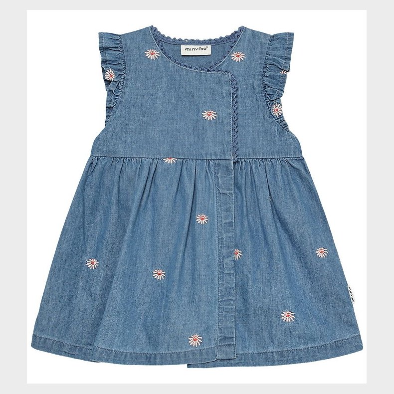 Minymo Kjole - Chambray - Faded Denim m. Blomster