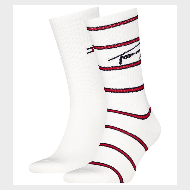 Tommy Hilfiger Str�mper - 2-pak - Hvid/R�d