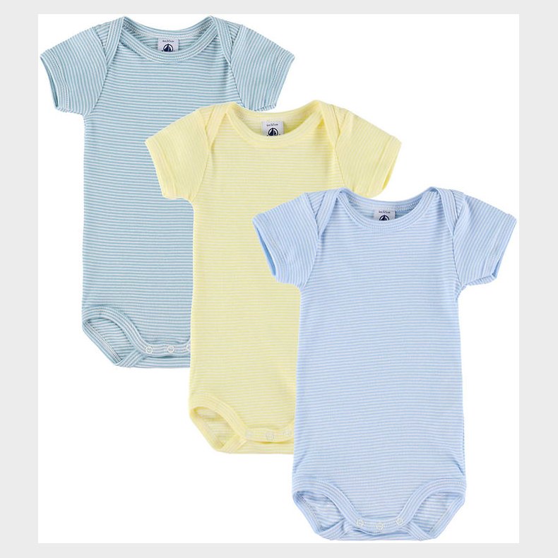 Petit Bateau Body k/� - 3-pak - Bl�/ Gr�n/ Gul