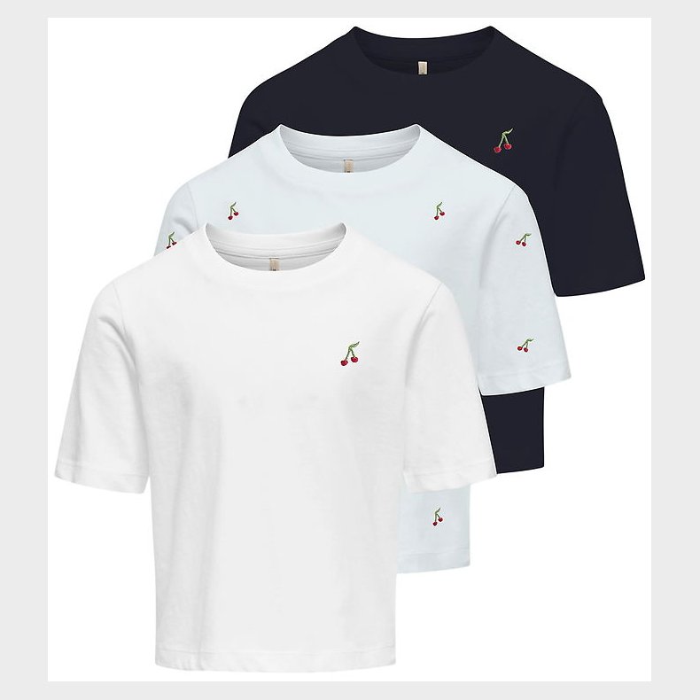 Kids Only T-shirt - KogRex Ketty - 3-pak - White/AOP/White Cherr