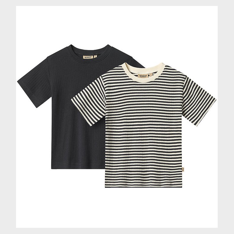Wheat T-shirt - Rib - 2-pak - Fabian - Navy Rib Stripe
