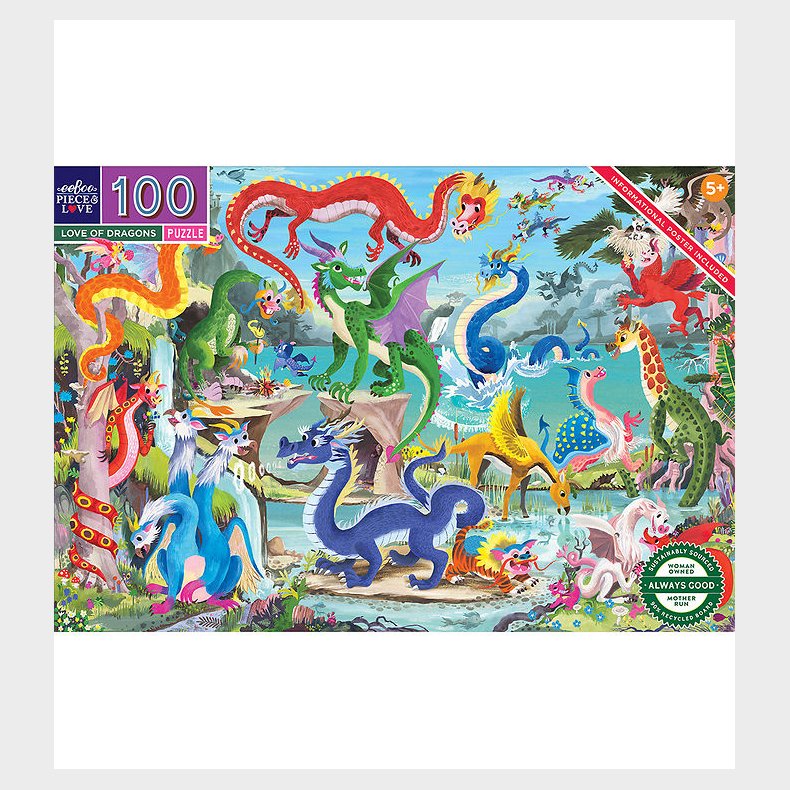 Eeboo Puslespil - 100 Brikker - Dragernes Verden