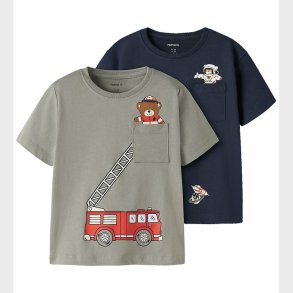 Name it T-shirt - 2-Pak - NmmVilian - Shadow/Navy Blazer