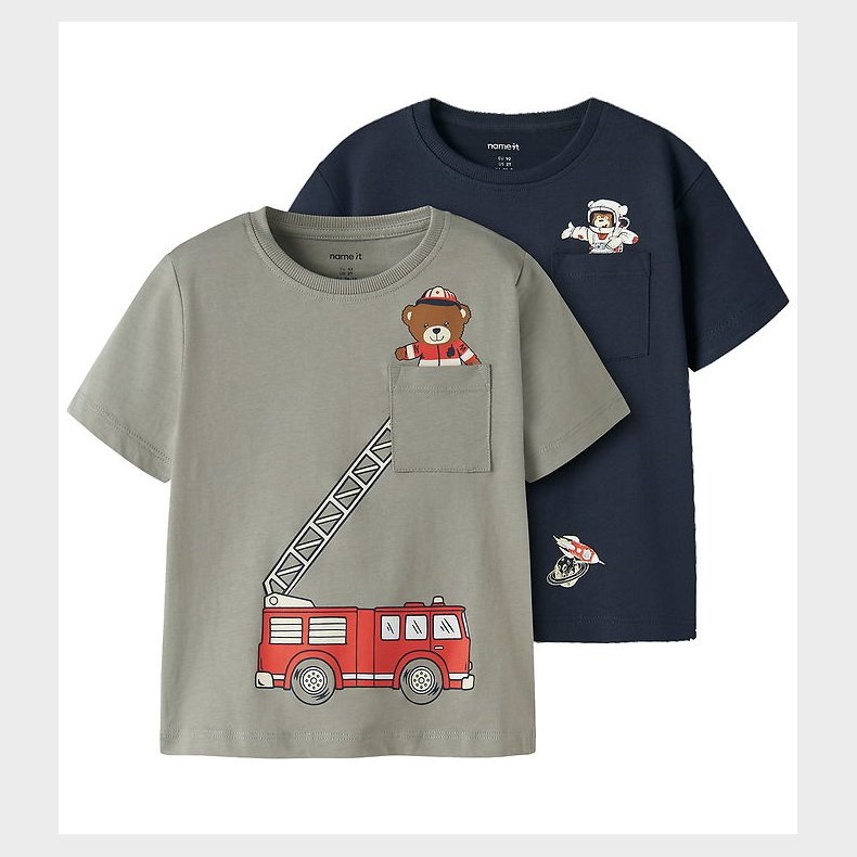 Name it T-shirt - 2-Pak - NmmVilian - Shadow/Navy Blazer
