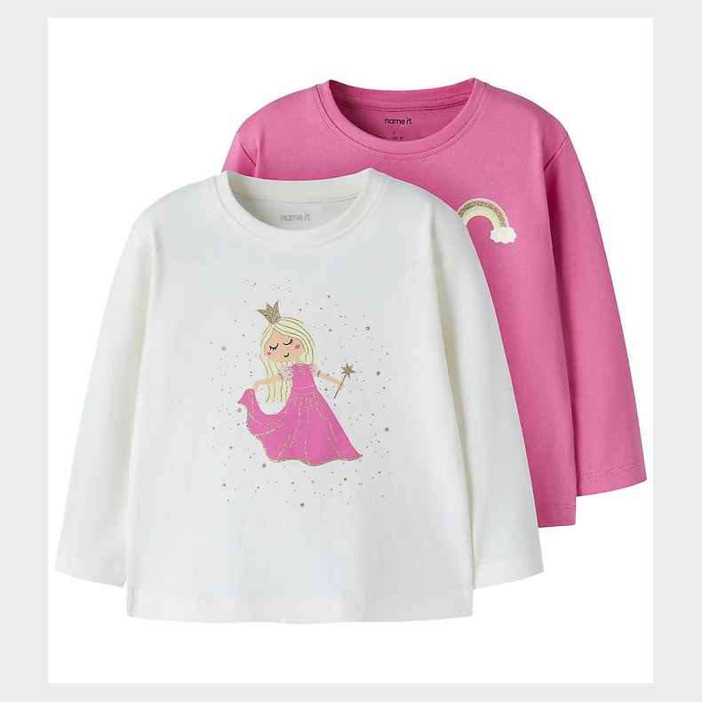 Name It Bluse - 2-pak - NmfVeen - Cloud Dancer/Strawberry Moon