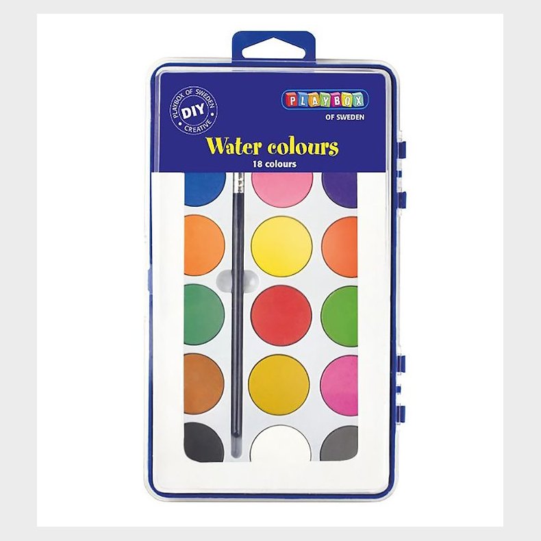 Playbox Vandfarver m. Pensel - 18 Farver