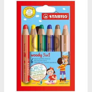Stabilo Farveblyanter - Woody 3-i-1 - 6 stk. - Multifarvet