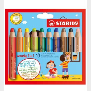 Stabilo Farveblyanter - Woody 3-i-1 - 10 stk. - Multifarvet