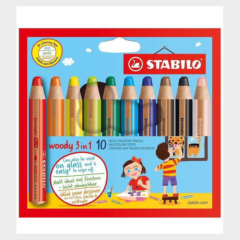 Stabilo Farveblyanter - Woody 3-i-1 - 10 stk. - Multifarvet