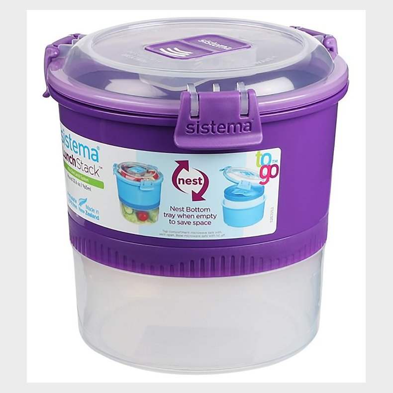 Sistema Madkasse m. Bestik - Lunch Stack - 965 ml - Lilla
