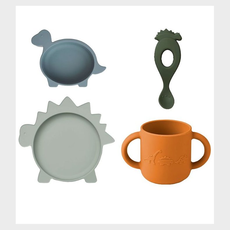 Liewood Spisest - Silikone - 4 dele - Vivi - Dino Blue Multi Mi