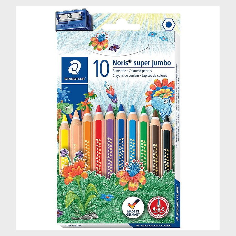 Staedtler Farveblyanter - Noris Super Jumbo - 10 stk m. Blyantsp