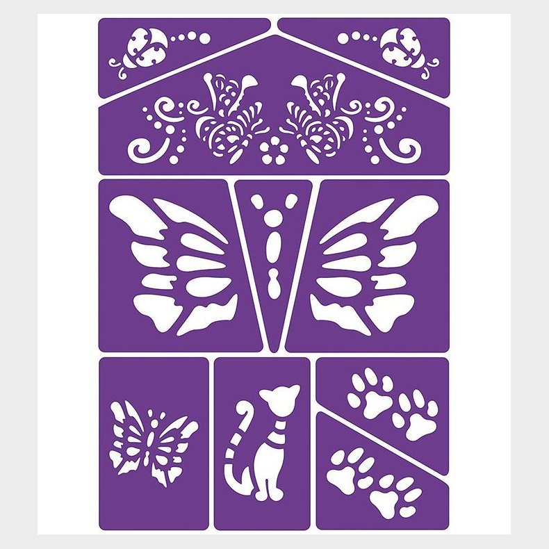 Grim Tout Stencil Til Ansigtsmaling - Kat Og Sommerfugl