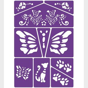 Grim Tout Stencil Til Ansigtsmaling - Kat Og Sommerfugl