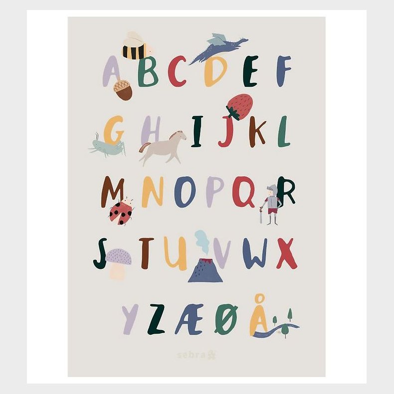 Sebra Plakat - 50x70 - Alfabet A- (DA) - Pixie/Dragon