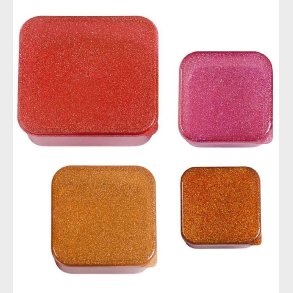 A Little Lovely Company Madkasser - 4 stk - Rd m. Glimmer