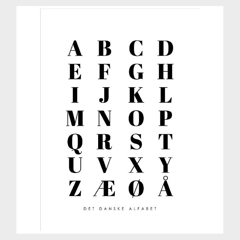 Citatplakat Plakat - A3 - Alfabet Plakat - Hvid