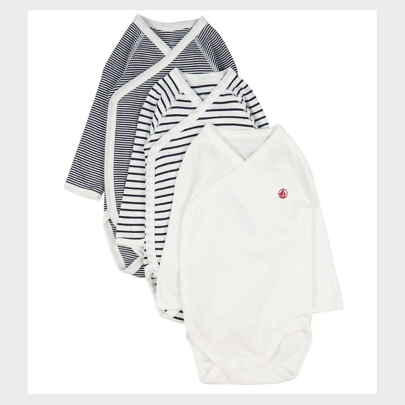 Petit Bateau Sl-om Body l/ - 3-pak - Bl/Hvid Stribet