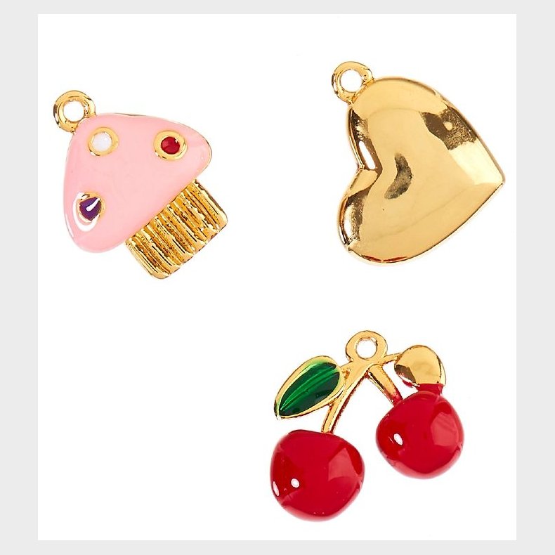 Me&My BOX Vedhng - 3-pak - Hjerte/Cupcake/Kirkebr - Guldbelagt