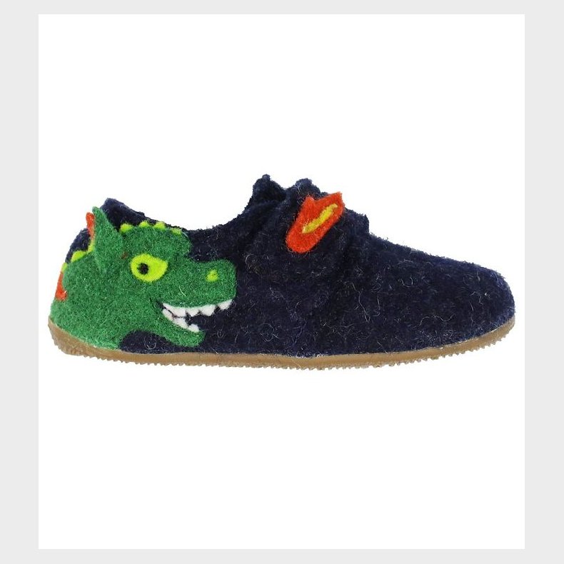 Living Kitzbhel Hjemmesko - Uld - Mrk Bl m. Drage