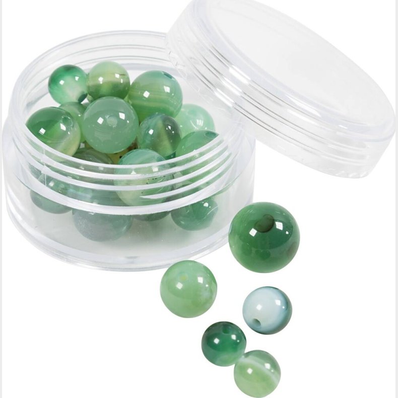 Agat Stenperler - Str. 13x8 - 15x6 Mm - Hulstr. 0,9-1 Mm - Klar Grn - 28stk.